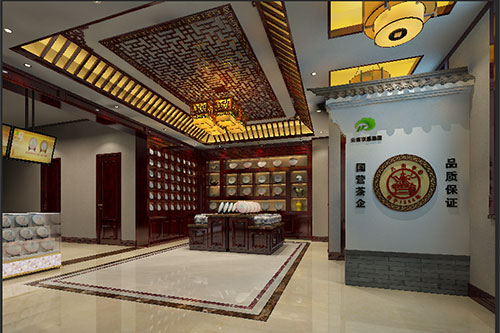 祁阳古朴典雅的中式茶叶店大堂设计效果图